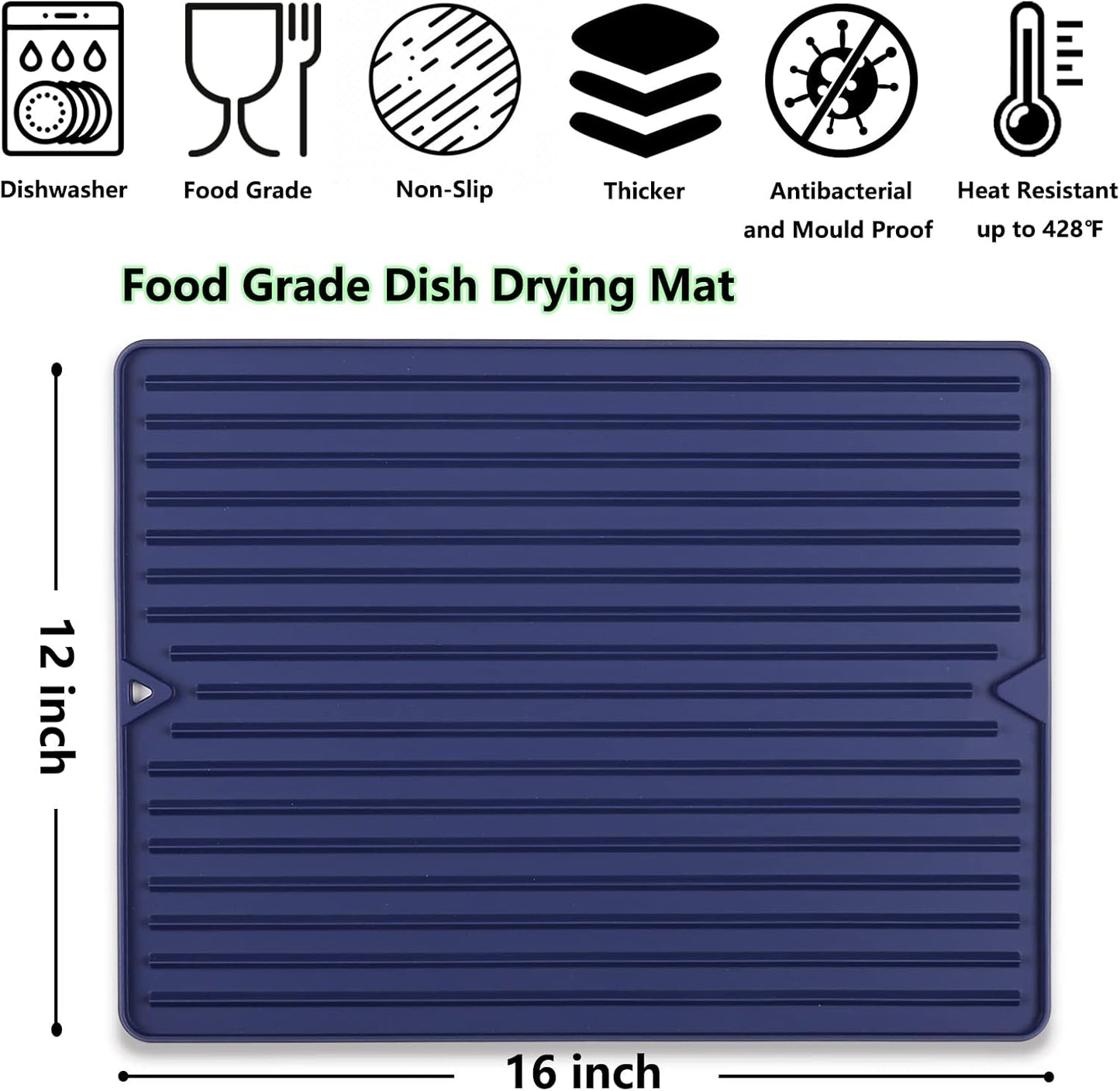 Dish Drying Mat, Mini Silicone Drying Mat for Kitchen Counter, Heat Resistant Silicone Mat for Countertop Protector, Super Thick Non-Slip Dish Drying Pad for Coffee Cup/Bottle/Glassware