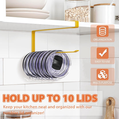 Tumbler Lid Organizer, Horizontal Tumbler Lid Storage Hook Up to 10 Lids, Space Saving Cup Lid Holders Under Cabinet Tumbler Lid Hook for Kitchen Organizer and Storage,Hanging Paper Towel Rack Hanger