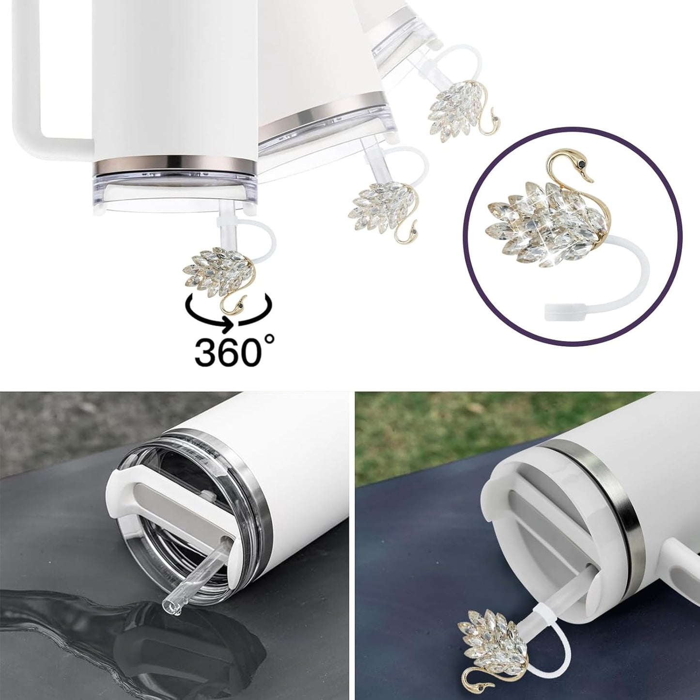 Cute Straw Cover Cap for Stanley Cup Accessories,Bling Straw Toppers for Stanley Tumbler 40&30 oz,Reusable Straws Tips Protectors Compatible with 10mm Straws