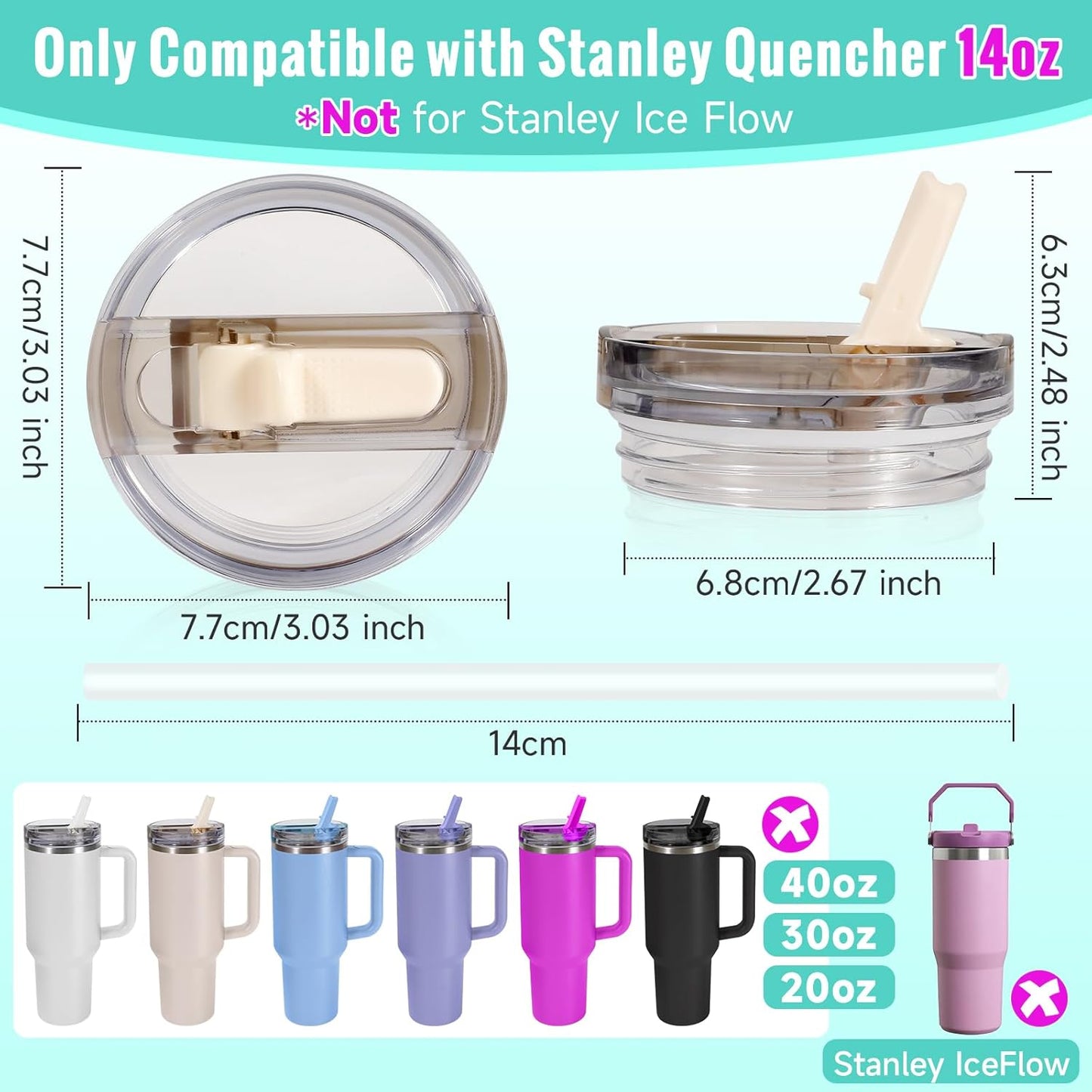 30oz Flip Straw Lid for Stanley Quencher H2.0 Tumbler, 2 Pack Leak Proof Lid Replacement No Spill Cover for Stanley Cup Accessories ProTour (Rose Quartz,Rose Quartz) - Colors A