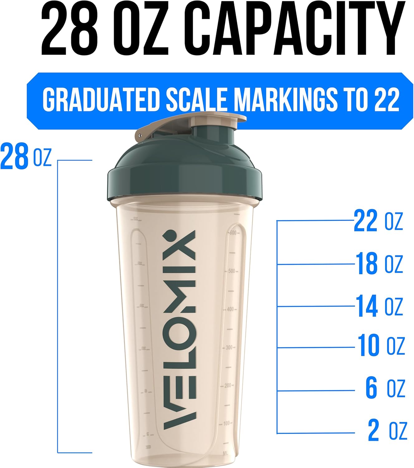 VELOMIX -2 Pack- 28 oz Protein Shaker Bottles for Protein Mixes - 2x Wire Whisk | Leak Proof Shaker Cups for Protein Shakes | Protein Shaker Bottle Pack (Black/Transparent)