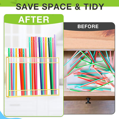 Qinyoung Acrylic Straw Holder for Cabinet Door with Double Sided Adhesive Tape Reusable Straw Organizer Tumbler Storage Kitchen Accessories Container for Counter Cupboard(Classic,Large,Transparent)