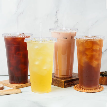 Lamosi 100 Pack 20 oz Clear Plastic Cups with Lids and Straws, Disposable Iced Coffee Cups with Lids for To-Go Cold Drinks, Smoothies and Slushie