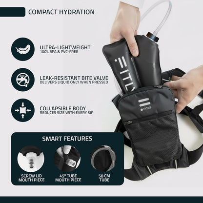 FITLY Soft Flask - Shrink As You Drink Soft Water Bottle for Hydration Pack - Folding Water Bottle Ideal for Running, Hiking, Cycling, Climbing & Rigorous Activity