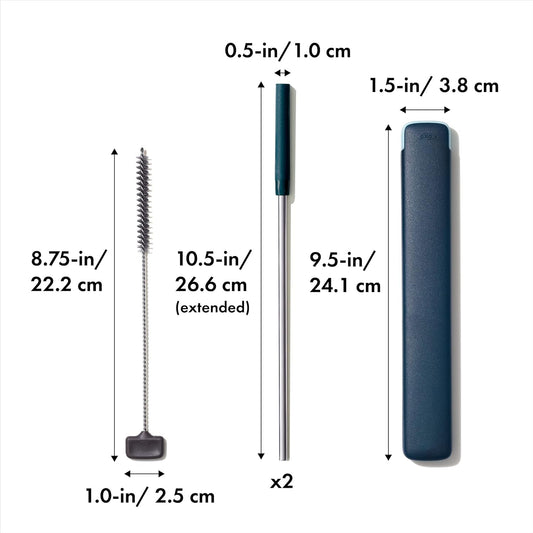 OXO Good Grips 4-Piece Reusable Extendable Straw Set, Blue/Green, 10.5 inches