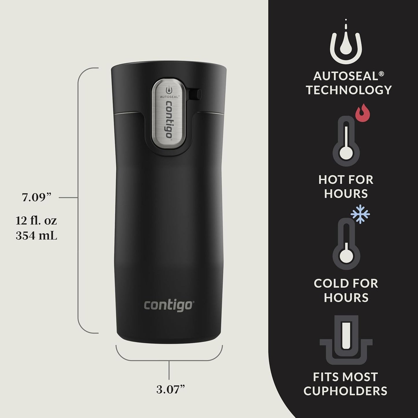 Contigo AUTOSEAL West Loop Vacuum-Insulated Stainless Steel Travel Mug with Easy-Clean Lid 12 oz Blueberry
