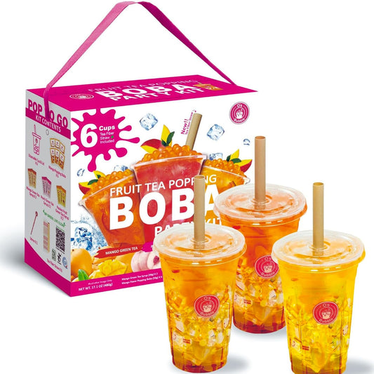 O's Bubble Boba Tea Kit - Bubble Tea Kit - All in One Boba Kit - Boba Kit for Kids - 6 Servings Includes Cups, Straws, Stirrer (Party Kit Variety Pack Upgrade) (Mixed Fruit)