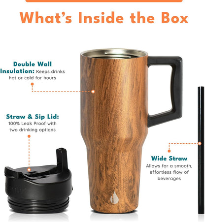 Elemental 32 oz 100% Leak Proof Tumbler with Handle & Straw - Stainless Steel Double Wall Insulated Tumbler for Hot and Cold Beverages - Travel Coffee Mug with Sip & Straw Lid - White - Colors B