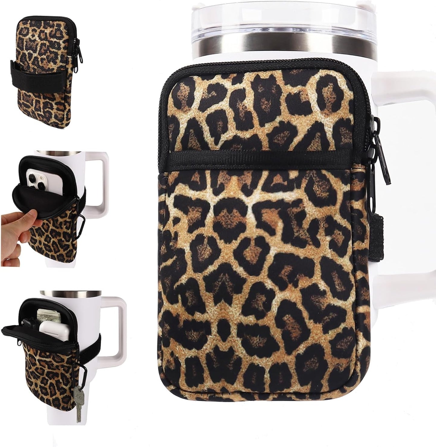LMYUHONG Water Bottle Pouch For Stanley cup accessories 40oz 20oz 30oz,tumbler pouch with Versatile Pocket, for Cards, Keys,Earphone. Fits for Phones, Use for Running, Walking, Hiking,Biking,DeepPink
