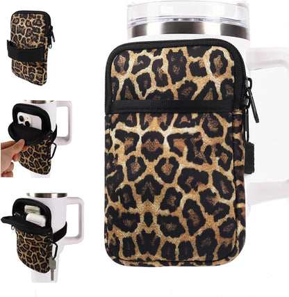 LMYUHONG Water Bottle Pouch For Stanley cup accessories 40oz 20oz 30oz,tumbler pouch with Versatile Pocket, for Cards, Keys,Earphone. Fits for Phones, Use for Running, Walking, Hiking,Biking,DeepPink