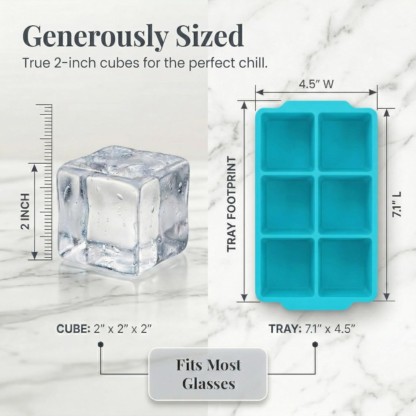 KitchFort Large Silicone Ice Cube Tray (2-Pack), Easy Release 2" Big Ice Cubes - Cocktail, Whiskey Ice Cubes Mold - Ice Trays for Freezer with Lid - Stackable Silicone Ice Tray - Black