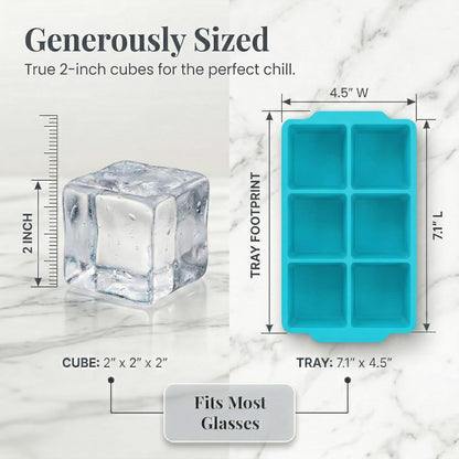 KitchFort Large Silicone Ice Cube Tray (2-Pack), Easy Release 2" Big Ice Cubes - Cocktail, Whiskey Ice Cubes Mold - Ice Trays for Freezer with Lid - Stackable Silicone Ice Tray - Black