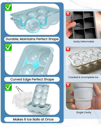 Large Ice Cube Tray for Freezer - 2 Pack Stackable Round Ice Cube Molds Set, Easy to Fill & Release with Storage Bin and Tongs for Kitchen, Party, Cocktail & Coffee, Gifts for Whiskey Lover (1.93In)