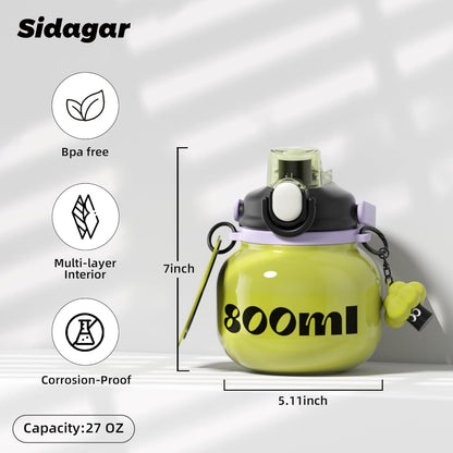 60 oz Big Gallon Water Bottle with Straw and Carry Handle, Black Wide Mouth Vacuum Water Jug, Insulated Stainless Steel Bottles; Heavy-Duty Aesthetic Yoga Flask for Women, Sweet & Cool Black