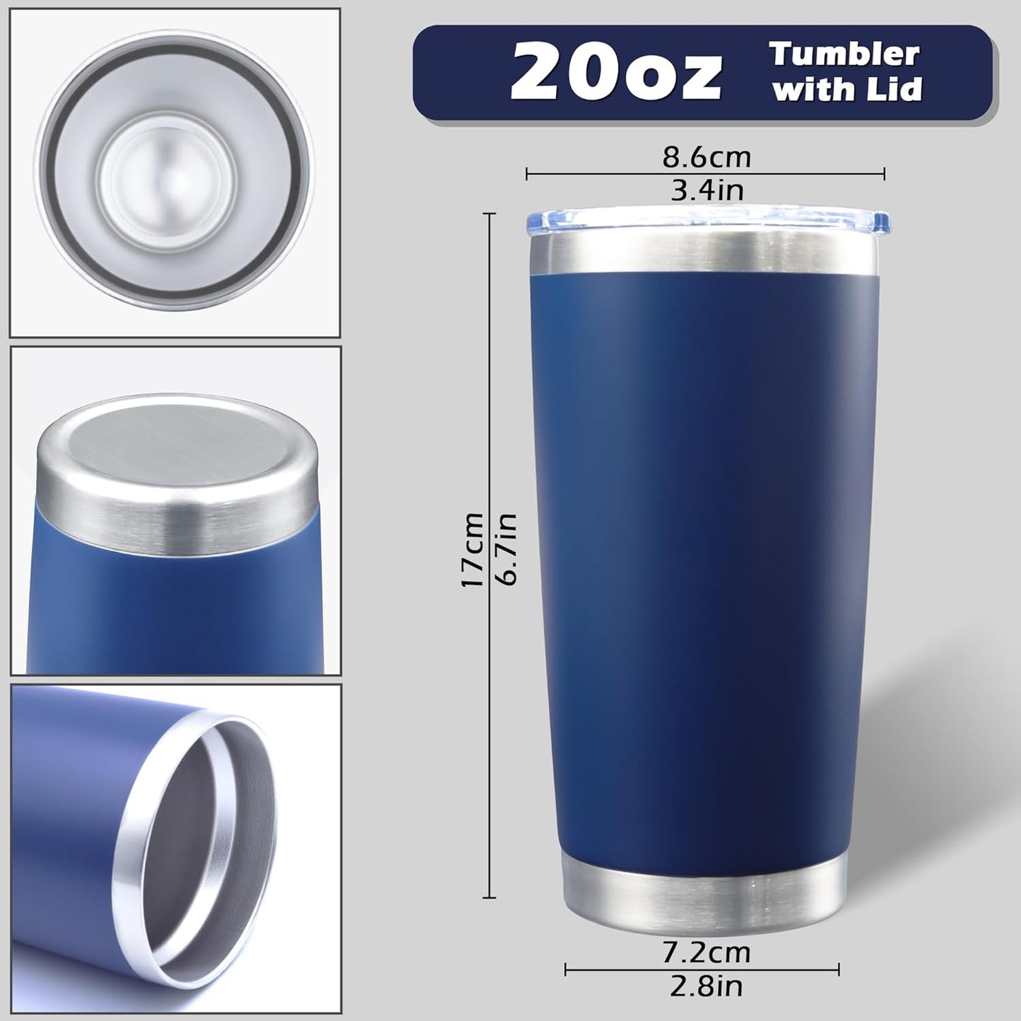 AIANJI 20oz Tumbler Bulk Stainless Steel Tumblers with Lid Vacuum Insulated Double Wall Travel Coffee Mug Powder Coated Tumbler Cup for Hot and Cold Drinks(Stainless Steel, 1 pack)
