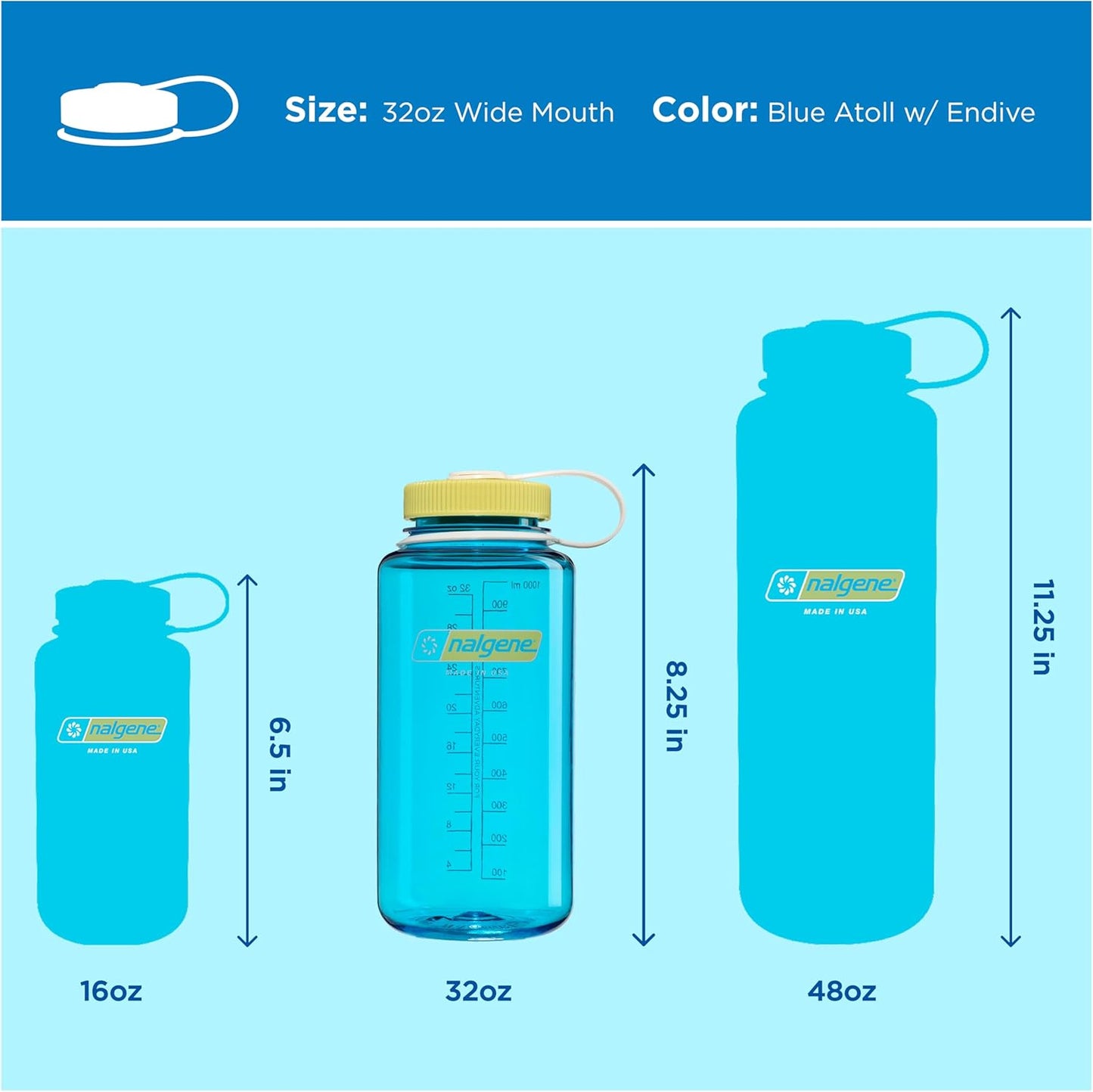 Nalgene 32 oz Wide Mouth Water Bottle | BPA-Free, Durable & Leak Proof, Lightweight Bottle for Hiking & Gym, Work & Travel