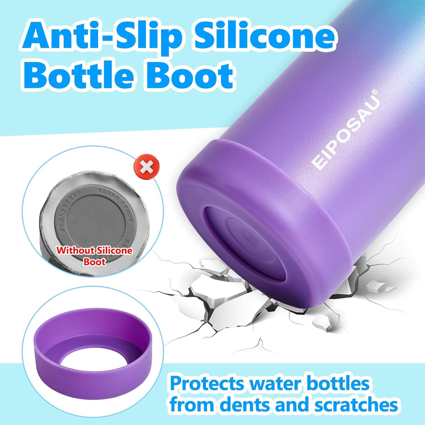 Insulated Water Bottle with Lid & Boot & Stickers, 24 oz Stainless Steel Sweat Free Bottle Keep Cold 24H, BPA-Free Sports Wide Mouth Water Bottle, BlueBlack