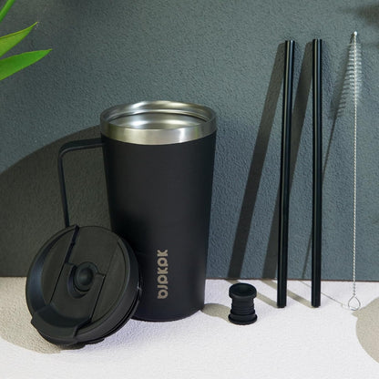 BJPKPK Insulated Tumbler with Handle, 18oz Insulated Tumblers with Lid and Straw, Stainless Steel Metal Water Bottles, Coffee Travel Mugs, Cups, Marshmallow