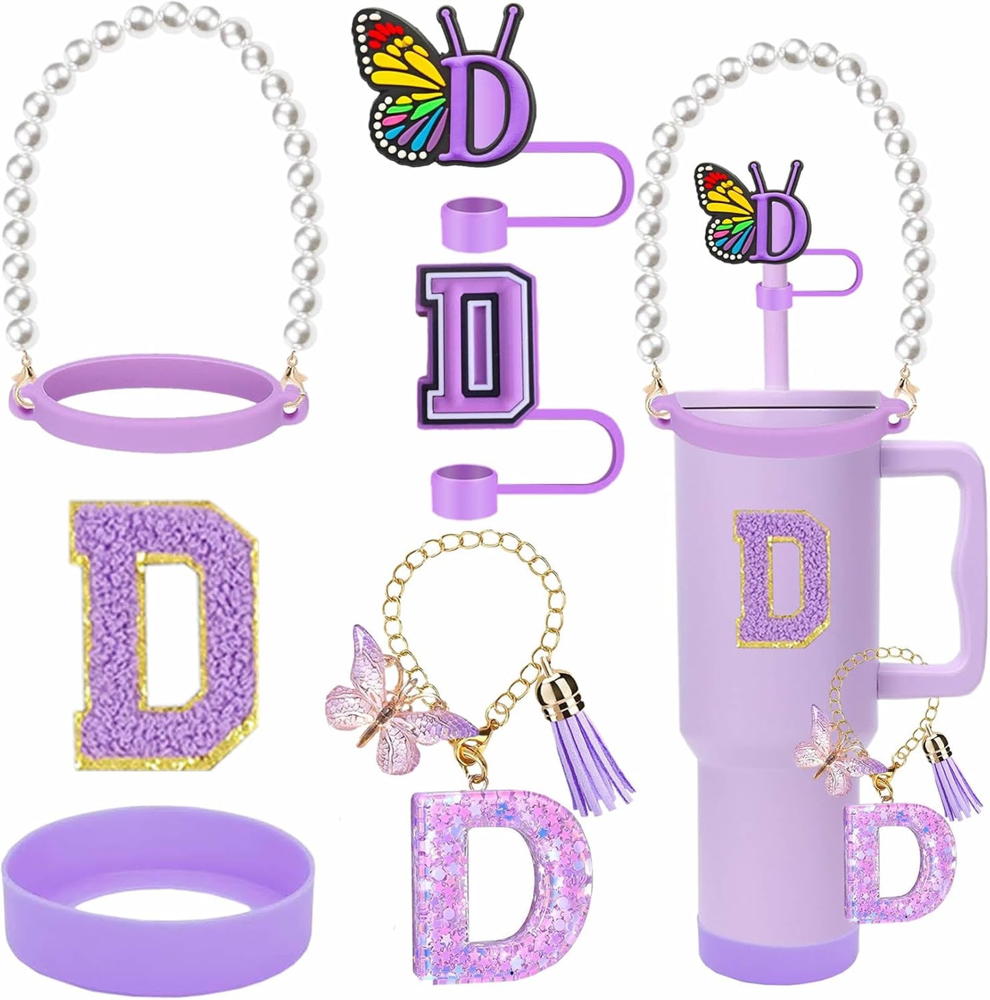 7pcs Cup Accessories for Stanley 30/40oz Tumbler, Handle Strap, Straw Cover, Silicone Boot, Letter Charm Stickers