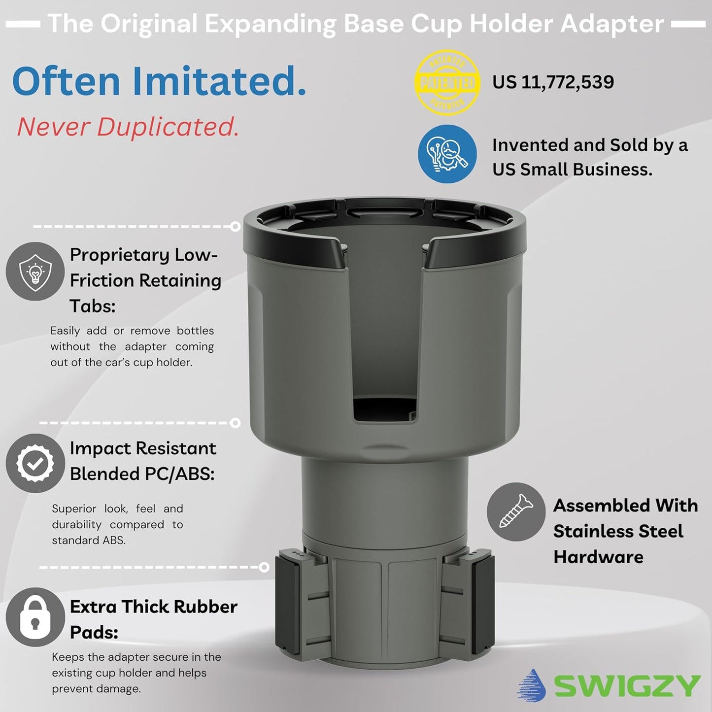 Swigzy Car Cup Holder Expander Adapter for Large Water Bottles - [Patented & Upgraded] - Holds: Hydro-Flask, Yeti, Nalgene, Owala, 32-40oz - Adjustable Expandable Insert Extender - Universal