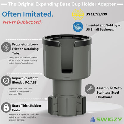 Swigzy Car Cup Holder Expander Adapter for Large Water Bottles - [Patented & Upgraded] - Holds: Hydro-Flask, Yeti, Nalgene, Owala, 32-40oz - Adjustable Expandable Insert Extender - Universal