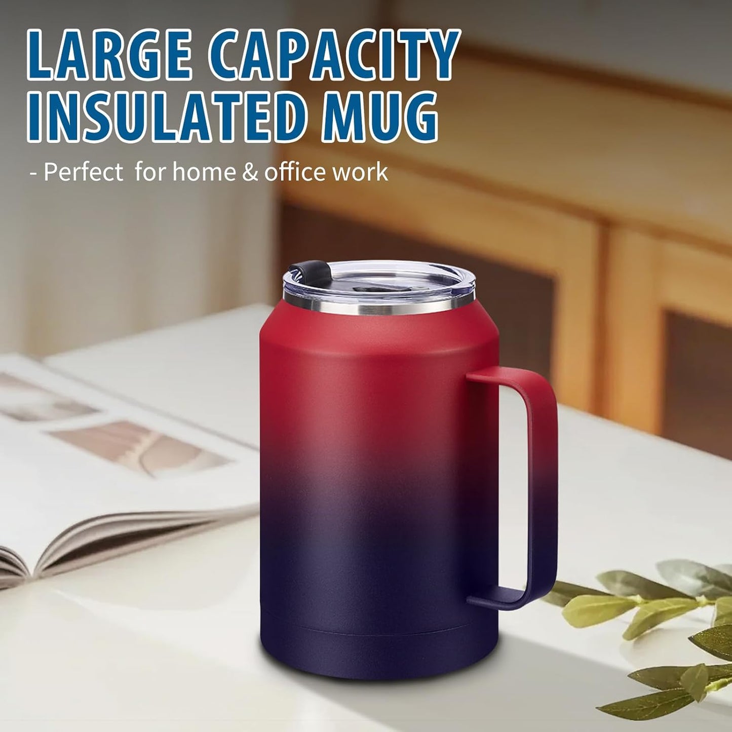 50 oz Insulated Tumbler with Handle and Straw - Stainless Steel Double Wall Coffee Mug, 2-in-1 Lid Metal Water Bottle, 36H Cold 24H Hot Travel Hydro Cup Jug with Silicone Boot