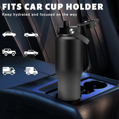 Insulated Water Bottle 40 oz - Fits in any Car Cup Holder, Keep Cold 48H Hot 24H, Stainless Steel Waterbottle Double Wall Flask with Straw, Pop-up Spout Lid, Paracord Handle, Carrier Bag