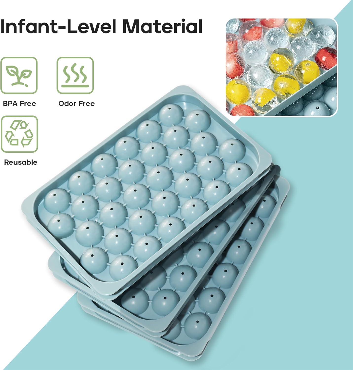 Ice Cube Tray with Lid and Bin – Round Ice Cube Trays for Freezer, BPA-Free Food-Grade Ice Mold, Stackable Ice Ball Maker, Iced Bucket Kits, Circle Ice Tray for Cocktails, Whiskey, Coffee, and Drinks