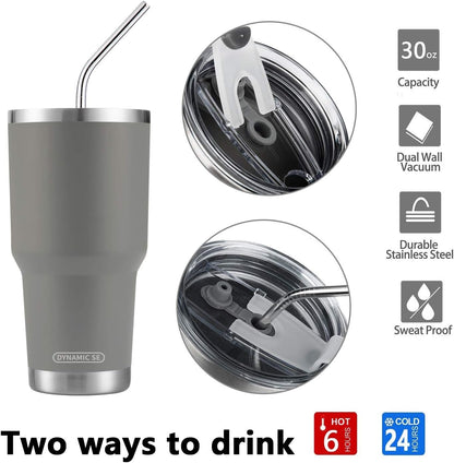 D·S 30oz Blue Tumbler Stainless Steel Double Wall Vacuum Insulated Mug with Straw and Lid, Cleaning Brush for Cold and Hot Beverages