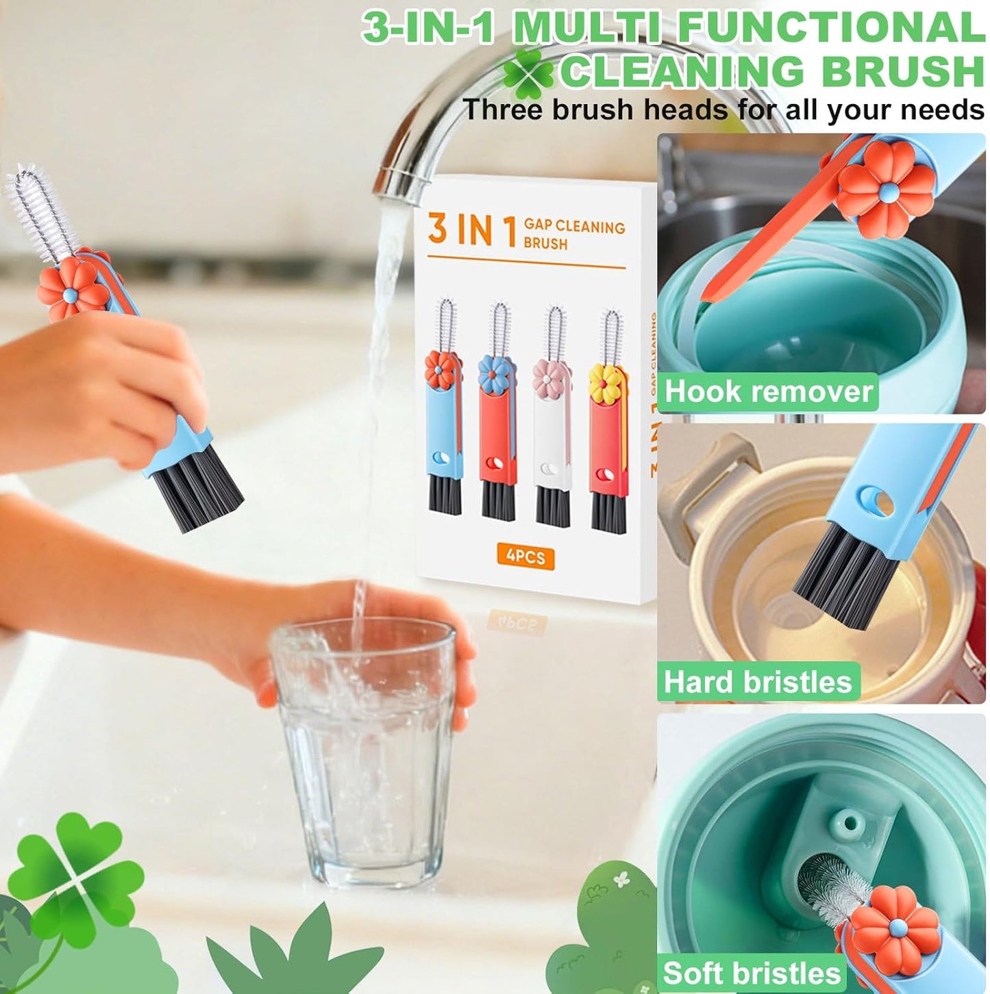 3 in 1 Cup Lid Cleaning Brush, Portable Water Bottle Brush, Multifunctional Bottle Cleaner Brush Set for Tight Spaces, Bottle Gaps, Tumblers, Travel Mug Caps(3 PCS)