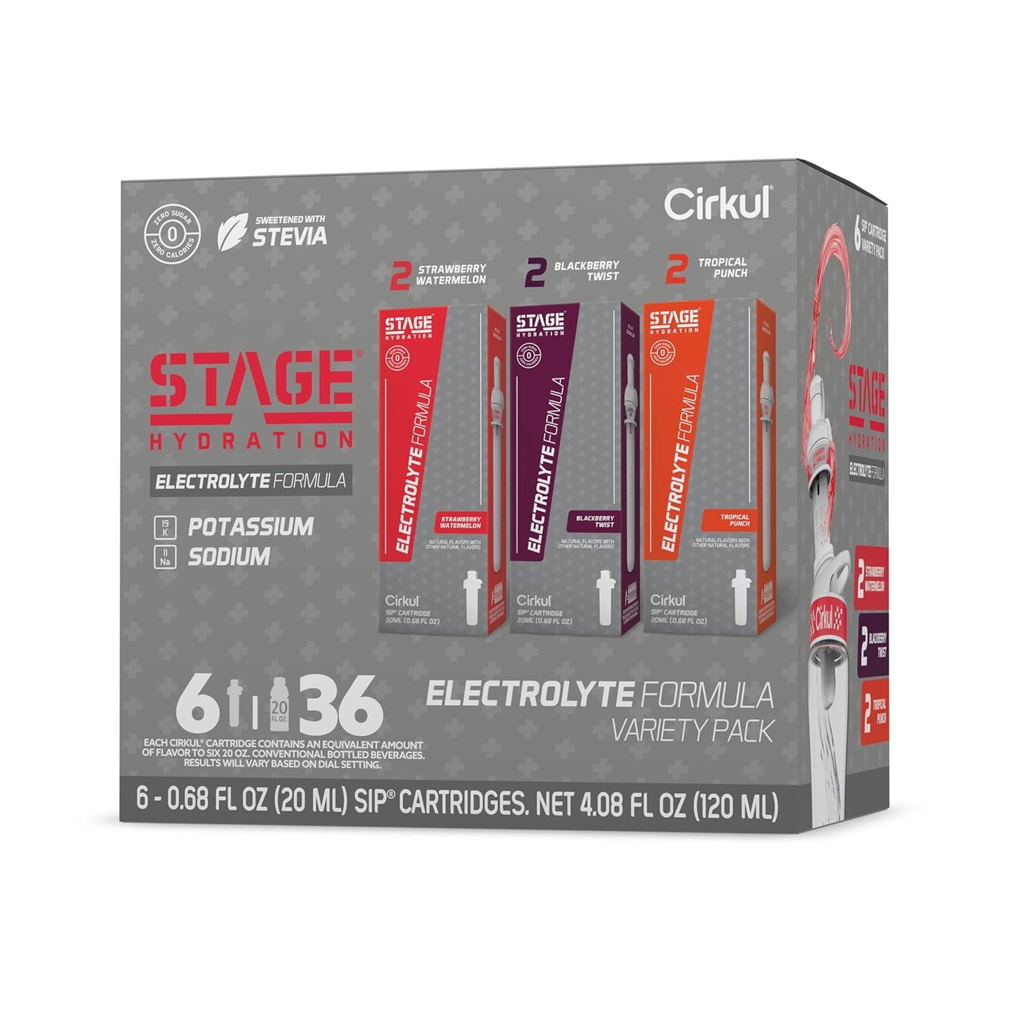 Cirkul FitSip Electrolytes Flavor Water Variety Pack, Makes 36 Drinks, No Sugar, Zero Calorie Drink Mix, (2 Mixed Berry, 2 White Cherry, 2 Orange Tangerine)