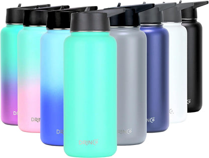 Drinco Stainless Steel Water Bottle Spout Lid Vacuum Insulated Double Wall Water Bottle Wide Mouth (40oz 32oz 22oz 18oz 14oz) Leak Proof Keep Cold Sport Camping Hiking (22 oz, 22oz Black)