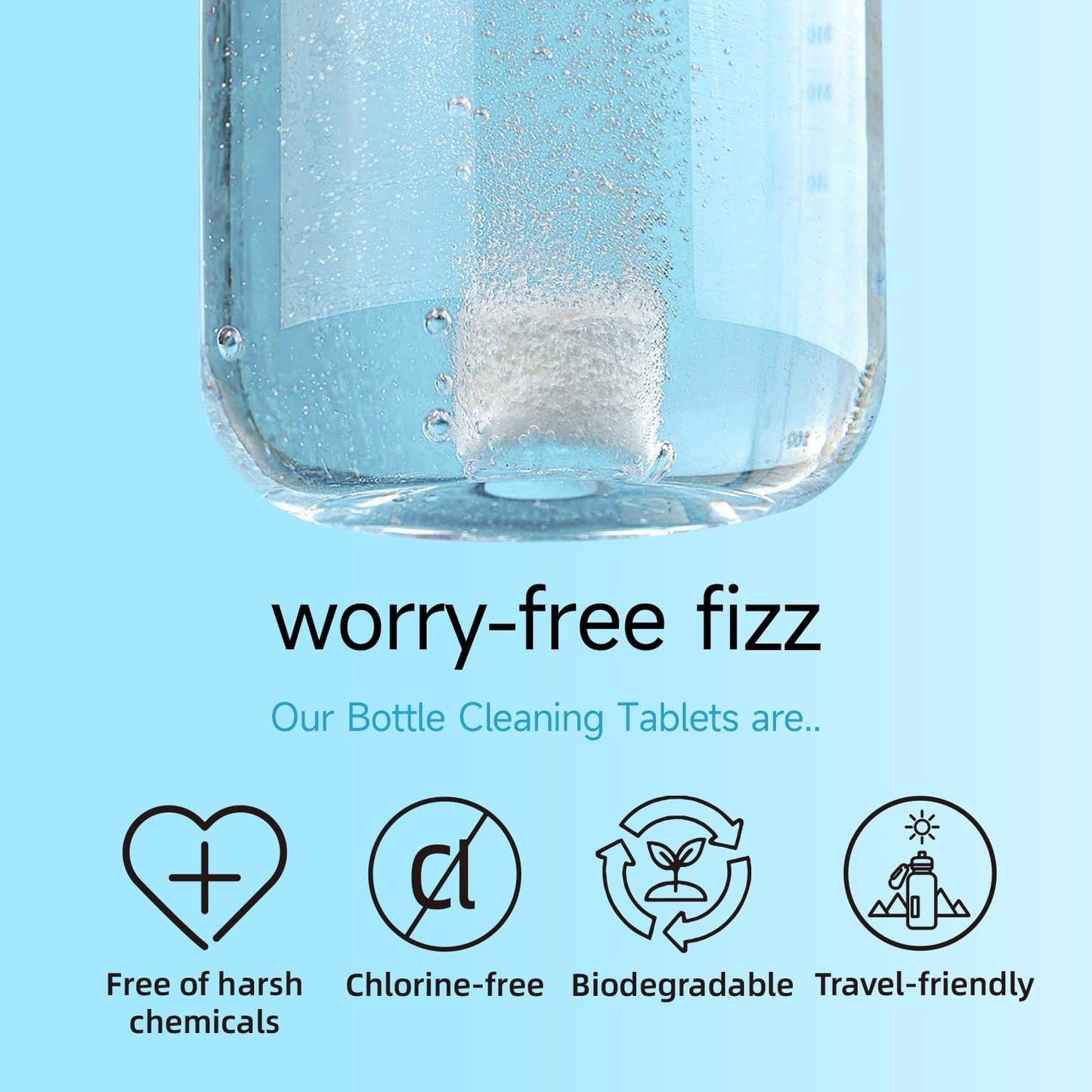 Bottle Cleaning Tablets for Water Bottles, Tumblers & Straws – No Scrubbing Cleaner Tablets Remove Odor & Residue for Insulated Bottles, Protein Shakers, Coffee Cups & Lids, 10 Count