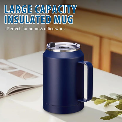 50 oz Insulated Tumbler with Handle and Straw - Stainless Steel Double Wall Coffee Mug, 2-in-1 Lid Metal Water Bottle, 36H Cold 24H Hot Travel Hydro Cup Jug with Silicone Boot