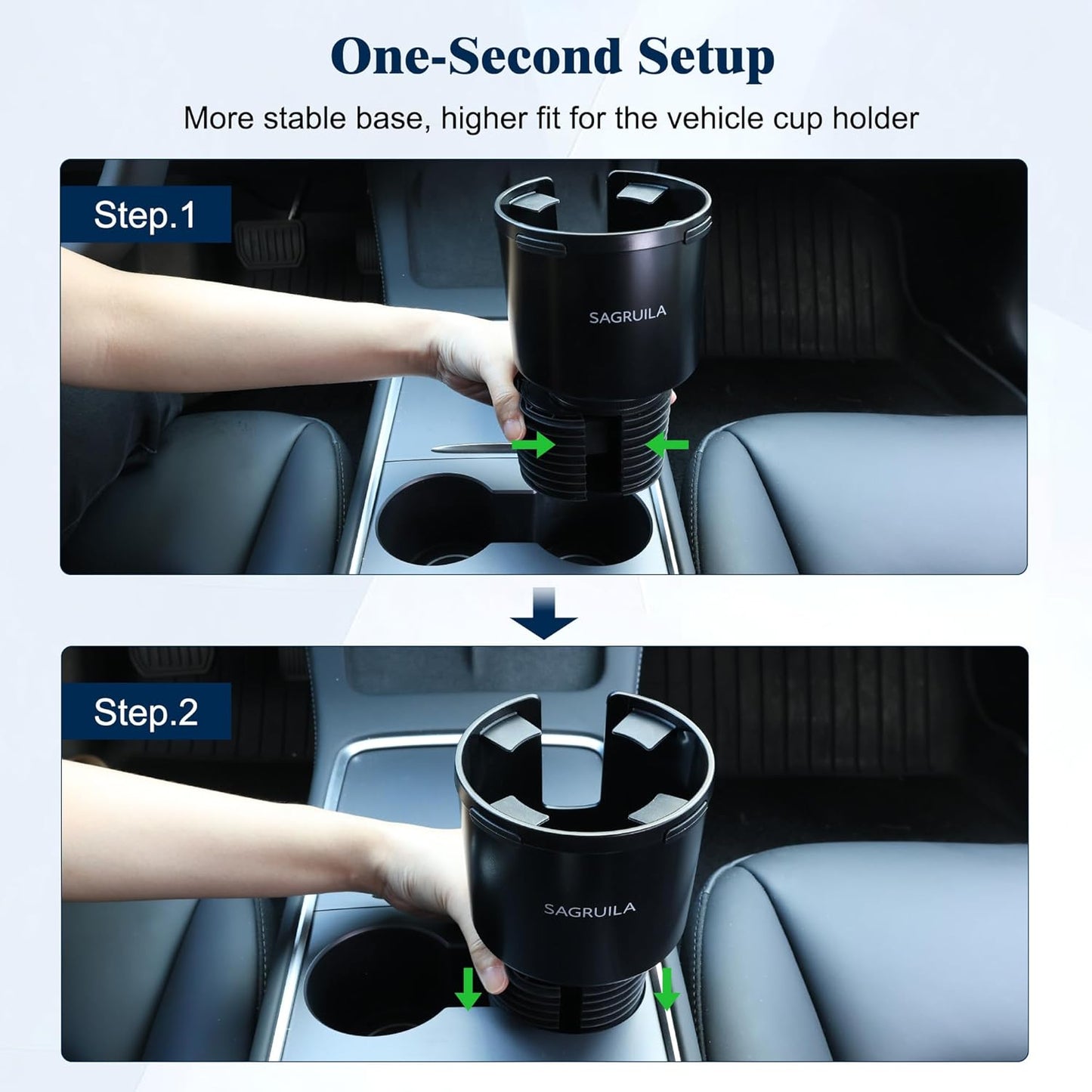 Quick-Install Car Cup Holder Expander, Space-Saving Cup Holder for Car with Offset Design, Non-Slip Large Water Bottle Holder Expander, Compatible with Owala, Stanley, Yeti Cups (24oz to 64oz)
