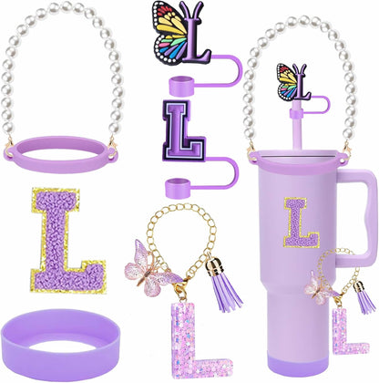 7pcs Cup Accessories for Stanley 30/40oz Tumbler, Handle Strap, Straw Cover, Silicone Boot, Letter Charm Stickers