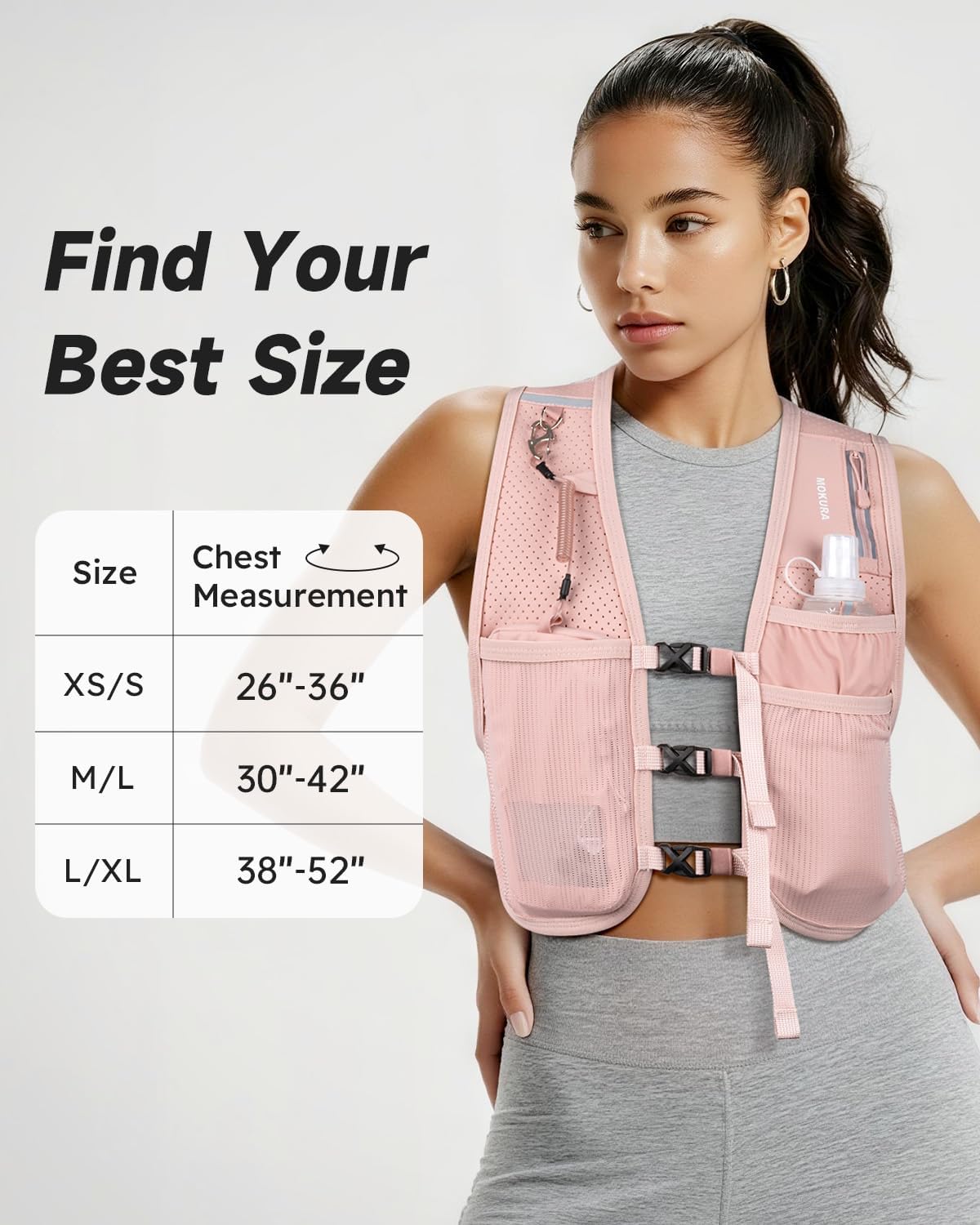 MOKURA Running Vest for Women Men, Lightweight Hydration Vest with 500ML Soft Flask & Phone Holder, Reflective Running Backpack, Adjustable Run Pack Water Bottle, Runner Marathon Essentials