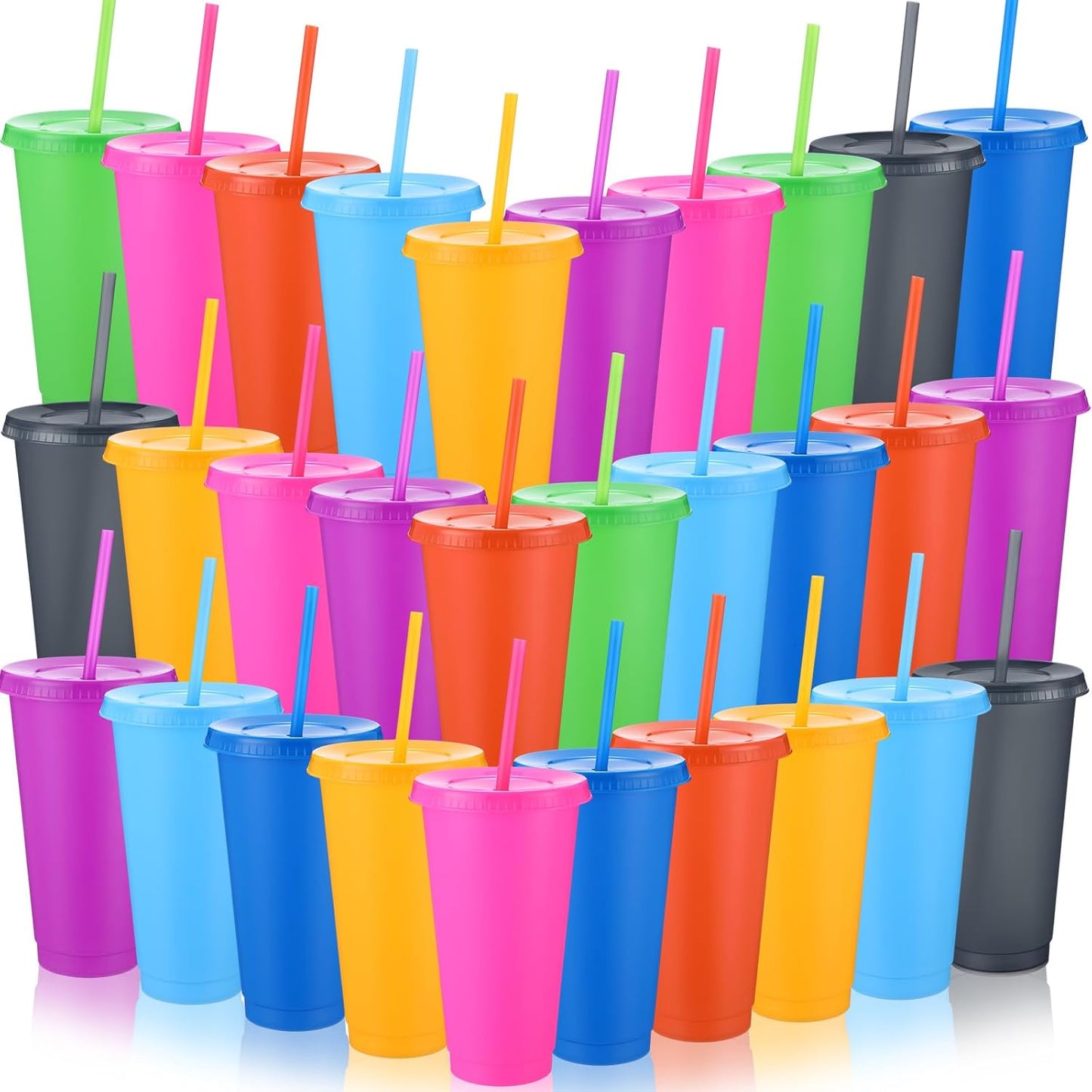 Honeydak 15 Pack Tumbler with Straw and Lid Bulk Cups for Gifts Water Bottle Iced Coffee Travel Mug Cup Reusable Plastic Tumblers for Party Birthdays 24-27 oz (Solid Color)