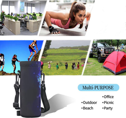 RICHEN Neoprene Water Bottle Carrier Bag with Adjustable Shoulder Strap,Insulated Water Bottle Cover for Stainless Steel/Glass/Plastic Bottles