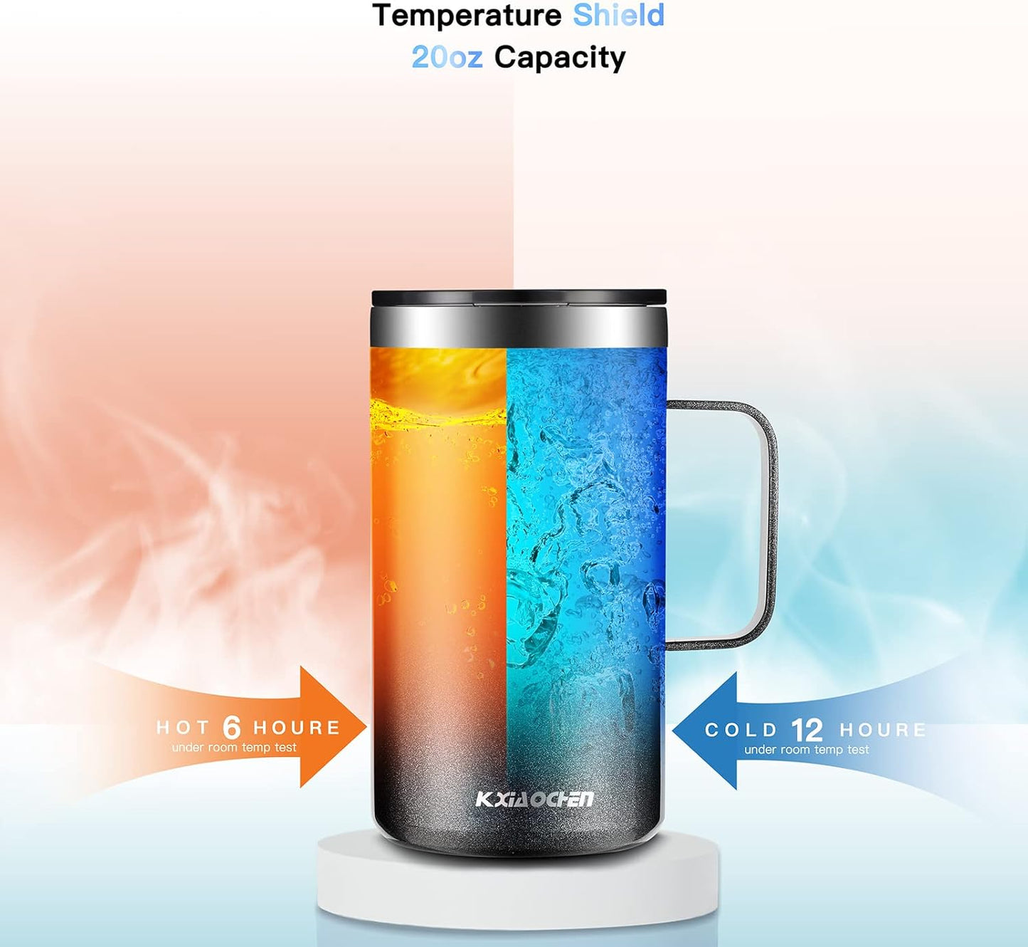 KXIAOCHEN 20oz Insulated Coffee Mug with Lid, Stainless Steel Coffee Cup, Double Wall Vacuum Coffee Tumbler with Handle, Premium Thermal Travel Coffee Mug (Navy Blue)