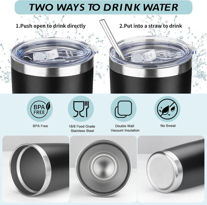 20oz Tumbler with Straw and Brush, Stainless Steel Vacuum Insulated tumbler, Double Wall Insulated Coffee Tumbler for Outdoor, Home, Travel,Office (Buff,1pcs)