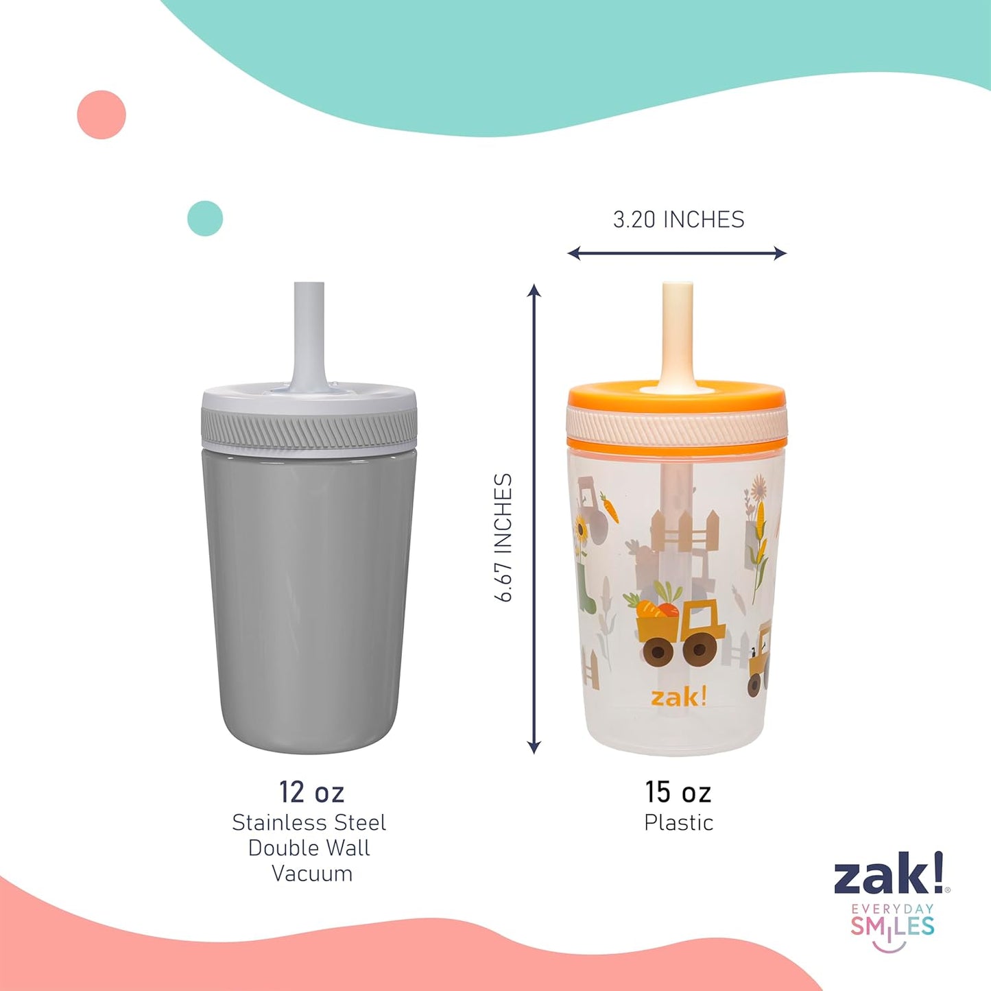 Zak Designs 15oz Bluey Kelso Tumbler Set, Leak-Proof Screw-On Lid with Straw Made of Durable Plastic and Silicone, Perfect Bundle for Kids, 2 Count (Pack of 1) - Colors A