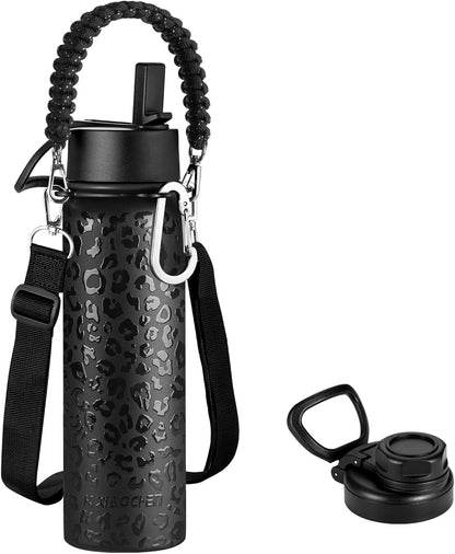 KXIAOCHEN Insulated Water Bottle With Strap, Cold For 48 Hrs Leak Proof, Triple Wall Stainless Steel Sports Water Bottle With Straw And Spout Lid For Gym Hiking Travel