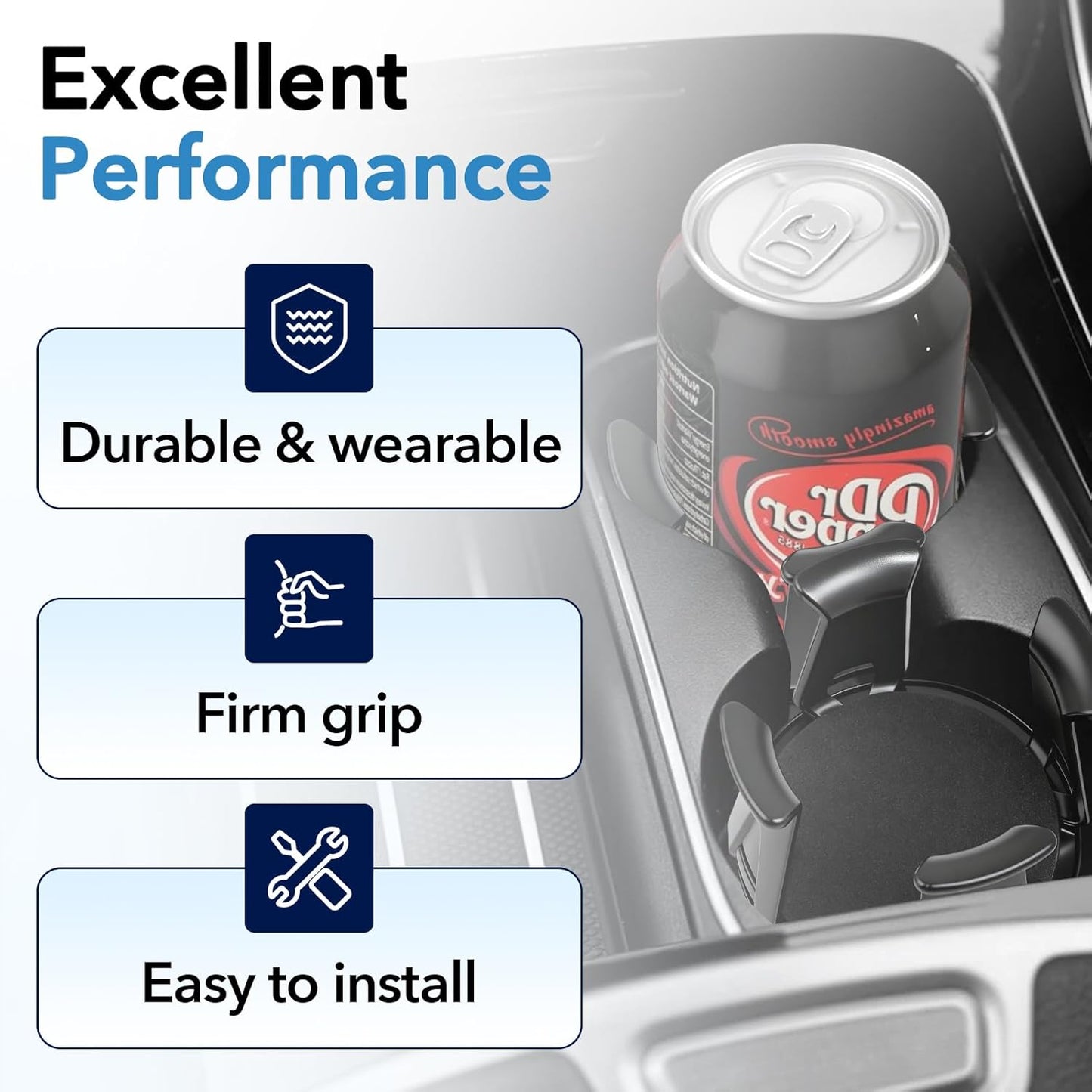 4PCS Car Cup Holder Insert, Self-Adhesive Expanding Cup Holder Inserts for Car, Automotive Black Cup Holder Adapter with Clamp Arms for Fixing Water Bottles and Drinks