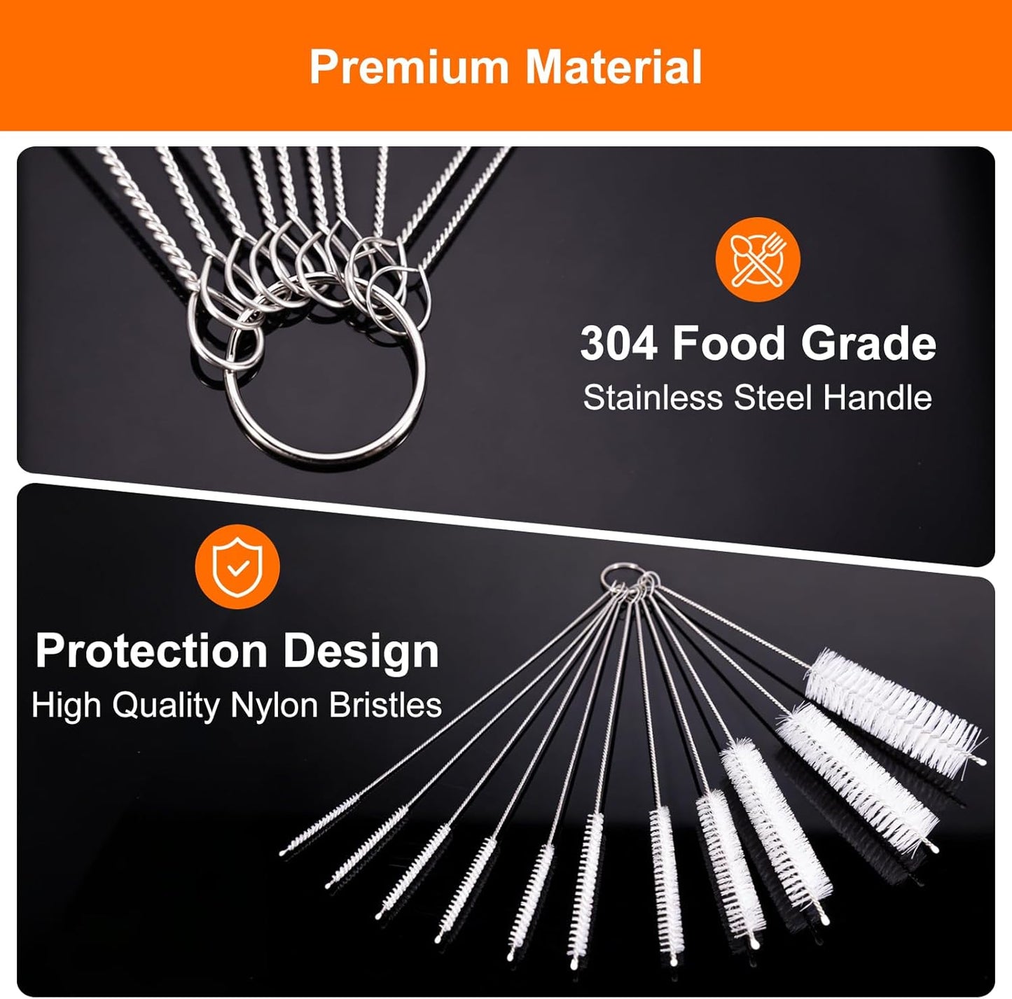 8 Inch Extra Long Straw Cleaner Brush Set, 10 Pack Reusable Straw Cleaning Brushes for Tumbler, Metal Straws，Bottle Drinking Straws，Computer Keyboard, Desktop Cleaning