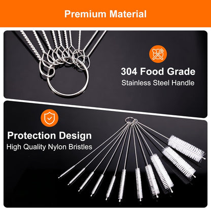 8 Inch Extra Long Straw Cleaner Brush Set, 10 Pack Reusable Straw Cleaning Brushes for Tumbler, Metal Straws，Bottle Drinking Straws，Computer Keyboard, Desktop Cleaning