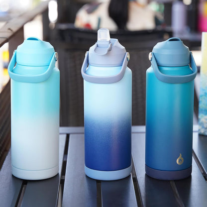 BJPKPK Insulated Water Bottle with Straw Lid, 18oz Thermo Water Bottles with Soft Nozzle, Flex Handle & Non-slip Boot, BPA Free Leak Proof Stainless Steel Metal Thermo, Tumblers, Cups,Sea Salt
