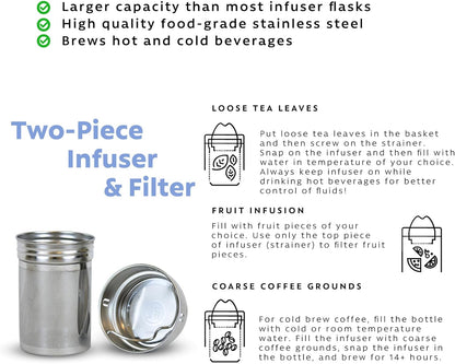 London Sip 25 oz Multi-Function Travel Mug and Tumbler Tea Infuser Water Bottle Fruit Infuser Flask Hot and Cold Double Wall Stainless Steel Coffee Thermos, Cosmic Silver