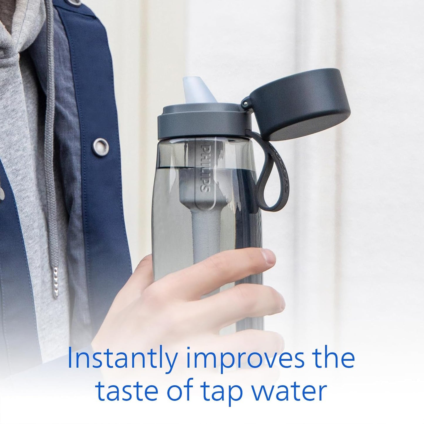 PHILIPS Water Bottle with Filter, Filter Water Bottle Stainless Steel with GoZero Everyday BPA-Free Tap Water Filter, Water Filter Bottle Keep Drink Cold 24 Hours, 1 Filter for 40 gal / 2 Months