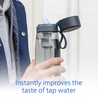 PHILIPS Water Bottle with Filter, Filter Water Bottle Stainless Steel with GoZero Everyday BPA-Free Tap Water Filter, Water Filter Bottle Keep Drink Cold 24 Hours, 1 Filter for 40 gal / 2 Months